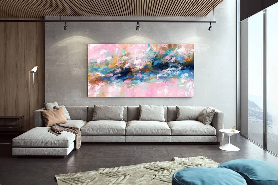 Blue Handmade Hand-painted Contemporary Abstract Canvas Artwork ABWB9